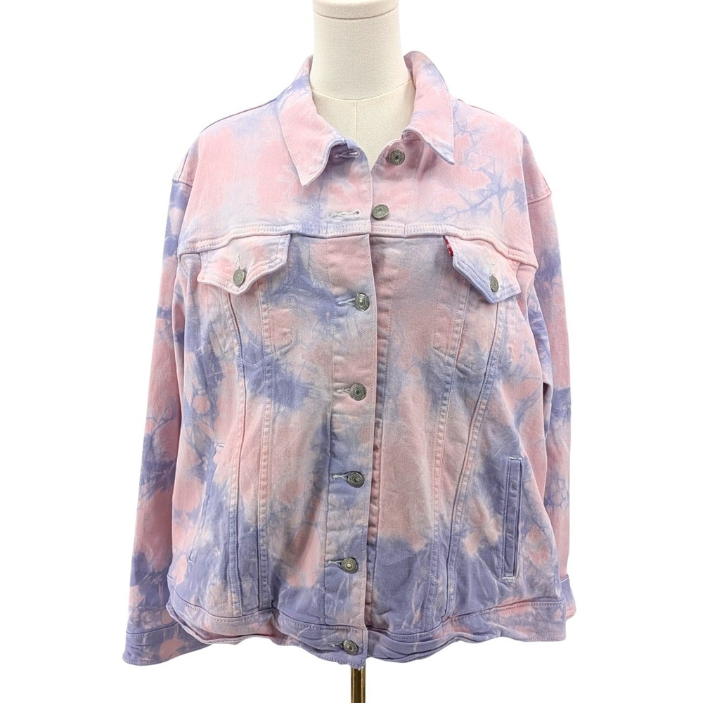 Levi's Tie Dye Denim‎ Jacket Pink Purple Oversized Trucker Women 2X Y2K